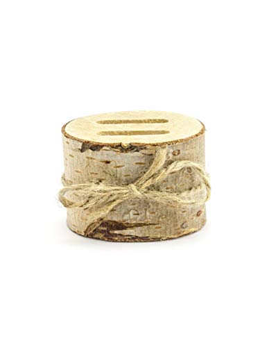 PartyDeco Porta alianzas Tronco de Madera con Lazo de Rafia - Rustic Wedding