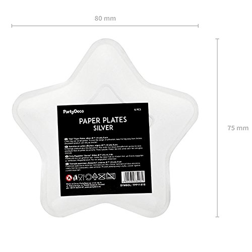 PartyDeco TPP11-018 CF 6 platos con forma de estrella, plata