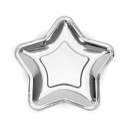 PartyDeco TPP11-018 CF 6 platos con forma de estrella, plata