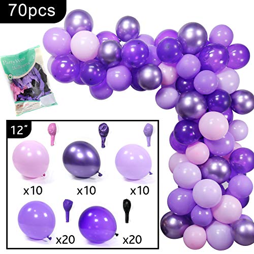 PartyWoo Globos Morados, Globos de Helio 70 Piezas 12 Pulgadas Globos Morado Lilac Globos Globo Violeta Globos Lavanda y Globos Morados Metalizados para Fiesta Cumpleaños, Boda Fiesta