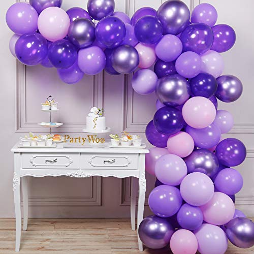PartyWoo Globos Morados, Globos de Helio 70 Piezas 12 Pulgadas Globos Morado Lilac Globos Globo Violeta Globos Lavanda y Globos Morados Metalizados para Fiesta Cumpleaños, Boda Fiesta