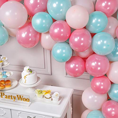 PartyWoo Globos Rosa Verde Menta, 70 Piezas Globo Rosa Pastel Globos Menta Globos Rosas Globos Latex para Fiesta Rosa, Decoracion Bautizo Rosa, Decoracion Cumpleaños Rosa, Decoracion Fiesta