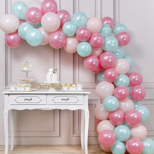 PartyWoo Globos Rosa Verde Menta, 70 Piezas Globo Rosa Pastel Globos Menta Globos Rosas Globos Latex para Fiesta Rosa, Decoracion Bautizo Rosa, Decoracion Cumpleaños Rosa, Decoracion Fiesta