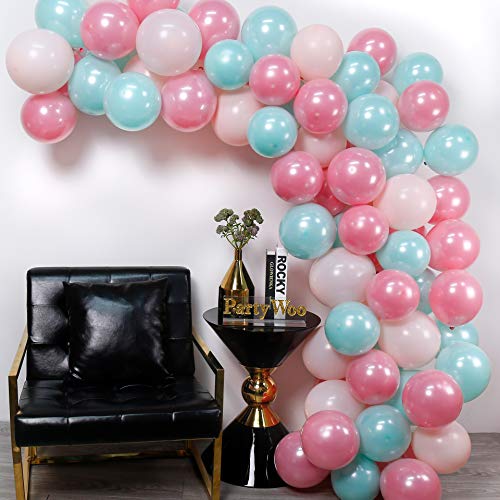 PartyWoo Globos Rosa Verde Menta, 70 Piezas Globo Rosa Pastel Globos Menta Globos Rosas Globos Latex para Fiesta Rosa, Decoracion Bautizo Rosa, Decoracion Cumpleaños Rosa, Decoracion Fiesta