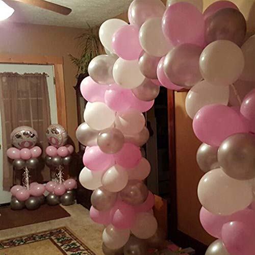 PartyWoo Globos Rosas y Blancos, 100 Piezas de 12 Pulgadas Globos Blancos y Rosas Paquete de Globos Plateados Globos Rosas y Globos Blancos para Decoracion Cumpleaños Niña, Bautizo, Baby Shower Niña