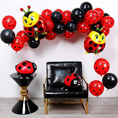 PartyWoo Ladybug Fiesta Globos, Globos Ladybug 39 Piezas Globos Rojos Globos Lunares Globos Negros y Globos Aluminio Globos Caminar para Ladybug Fiesta, Fiesta Cumpleaños, Bautismo Niña
