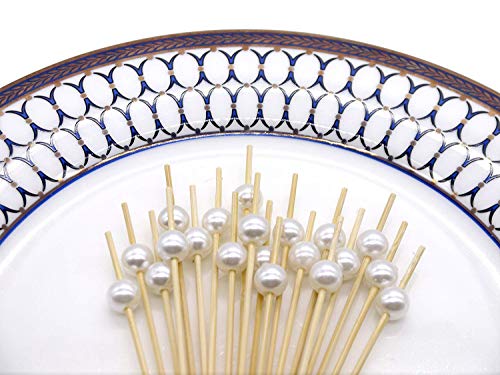 PartyWoo Palillos Para Cócteles Decoración de Pastel Tartas Hecho a Mano Palillos Madera 100 Piezas para Cóctel Compleaños Fiesta y Boda Decoración - Perla