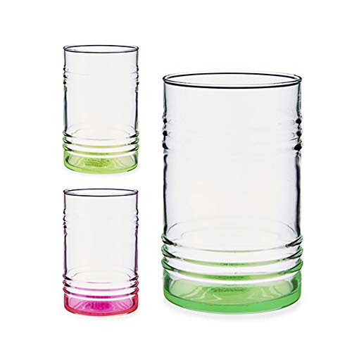 Pasabahce Vasos de Cristal Color Fluorescente, Conjunto de 6 Piezas. 2 Rosa, 2 Verde, 2 Amarillo. Capacidad 480 ml. Muy Resistentes.
