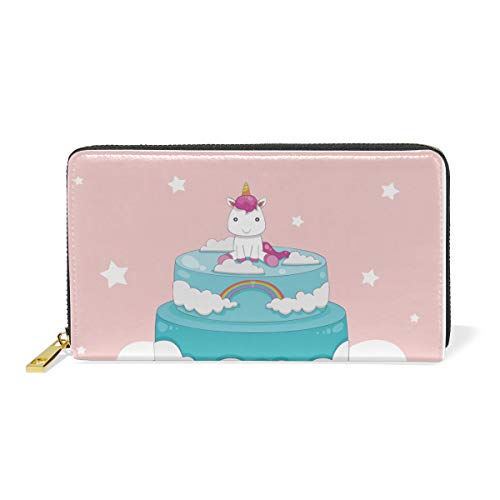 Pastel De Cumpleaños De Unicornio Monedero para Mujer Largo Billetera de Cuero Cartera con Cremallera de Mujers Teléfono Organizador