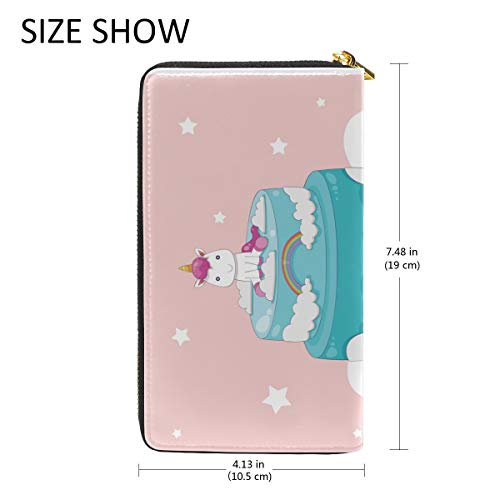 Pastel De Cumpleaños De Unicornio Monedero para Mujer Largo Billetera de Cuero Cartera con Cremallera de Mujers Teléfono Organizador