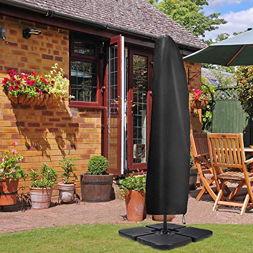 PATIO PLUS - Funda para sombrilla para exterior (265 x 40/70/50 cm, impermeable, 600D, revestimiento de PVC con cremallera, ajuste a sombrillas de 6 a 4 m, color negro