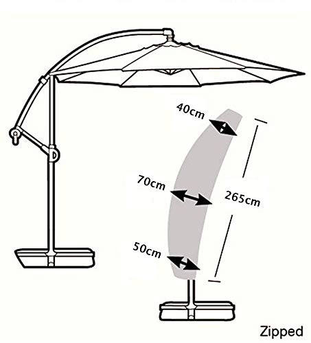 PATIO PLUS - Funda para sombrilla para exterior (265 x 40/70/50 cm, impermeable, 600D, revestimiento de PVC con cremallera, ajuste a sombrillas de 6 a 4 m, color negro