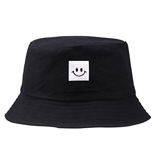 Patrón del Sombrero Bordado Cubo Cuadrado Cap Smiley Unisex Algodón Pescador Sombrero De Sol Al Aire Libre Plegable Gorra Plana para Las Mujeres De Los Hombres