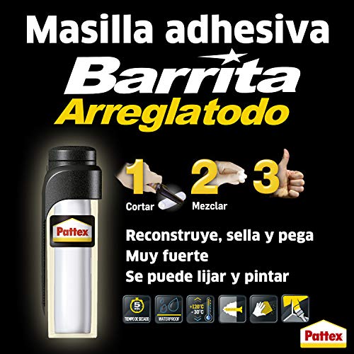 Pattex Barrita Arreglatodo Masilla bicomponente especial madera, pasta moldeable para pegar y reparar, resina epoxi barnizable y lijable para varias maderas, tubo 48 g