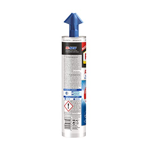 Pattex RE-NEW en cartucho, silicona blanca para sanitarios, blanqueador de juntas para baños, sellador universal impermeable con triple resistencia al moho, 1 x 280 ml