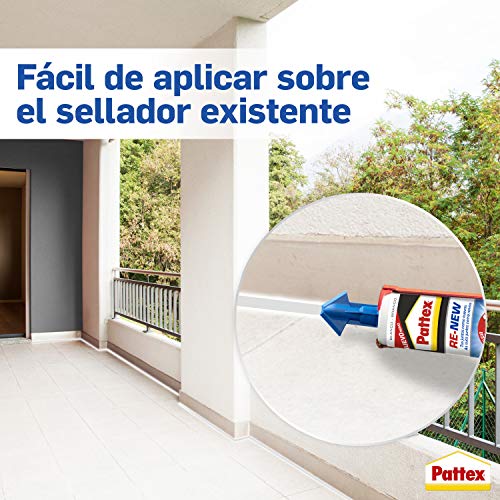 Pattex RE-NEW en cartucho, silicona blanca para sanitarios, blanqueador de juntas para baños, sellador universal impermeable con triple resistencia al moho, 1 x 280 ml
