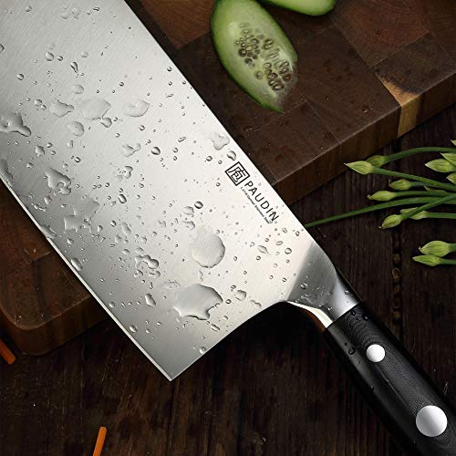 PAUDIN - Cuchillo chino de 17 cm afilado de acero HC con mango G10, resistente al óxido y al desgaste, fácil de limpiar