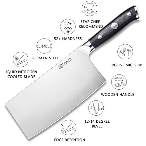 PAUDIN - Cuchillo chino de 17 cm afilado de acero HC con mango G10, resistente al óxido y al desgaste, fácil de limpiar