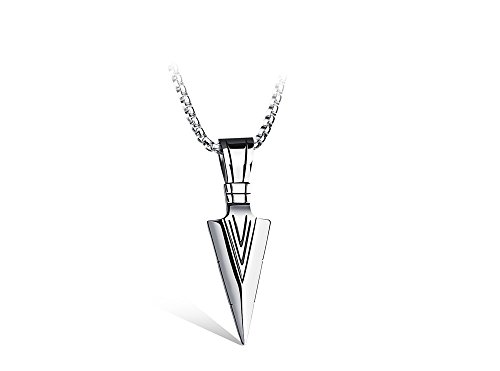 PAURO Hombres Acero Inoxidable Joyería Lanza Punto Flecha Colgante Collar De Plata con Cadena