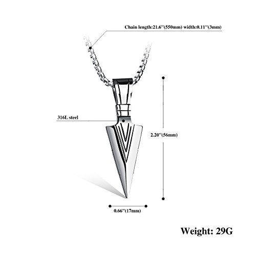 PAURO Hombres Acero Inoxidable Joyería Lanza Punto Flecha Colgante Collar De Plata con Cadena