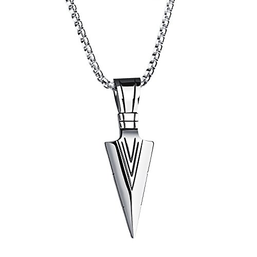 PAURO Hombres Acero Inoxidable Joyería Lanza Punto Flecha Colgante Collar De Plata con Cadena