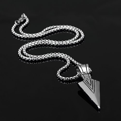 PAURO Hombres Acero Inoxidable Joyería Lanza Punto Flecha Colgante Collar De Plata con Cadena