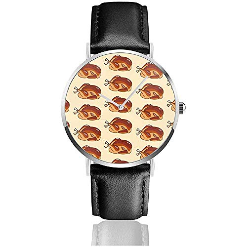 Pavo asado o Pollo Mujer Hombres Reloj de Pulsera de Cuero de PU Informal Reloj de Pulsera Negro