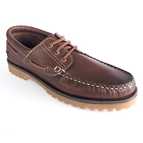 PAYMA - Zapatos Náuticos Sport Casual Hombre Clásicos 3-Ojales de Piel. Piso de Goma. Cierre Cordones con Tres Ojales. Marrón, Marino y Negro. Tallas Grandes