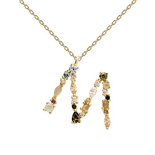PDPAOLA - Collar Letra M - Plata de Ley 925 Bañada en Oro de 18k - Joyas para Mujer