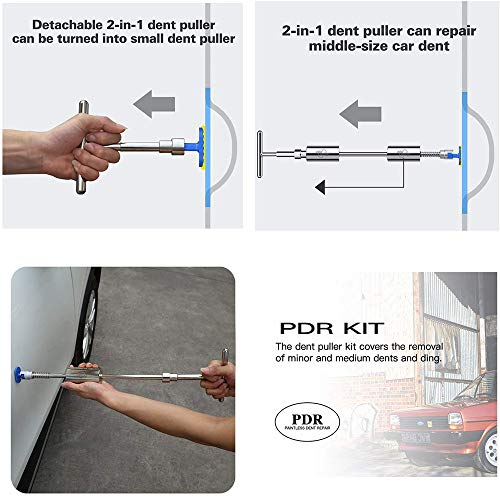 PDR kit abolladuras coche, Herramientas de Reparación de Abolladuras de Automóviles Sin Pintura, Extractor de Abolladuras 2 en 1, Remoción de Abolladuras, Daños Ocasionados por Granizo