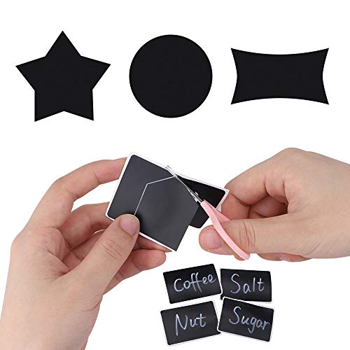 Pegatina de Pizarra, hicoosee Marcadores Adhesivos Pegatina Reutilizable con 1 Tiza Blanco Marcador, Borrable Pizarra Extraíble Borrable para Decorar Tarros,Vino,Despensa,Hogar y Oficina 200 Piezas