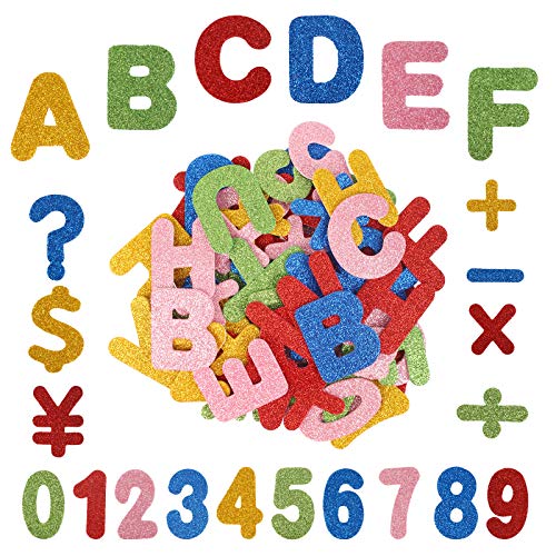 Pegatinas de Espuma Brillantes KATOOM 142PCS Pegatinas de Letras Auto Adhesivas, Letras A a Z, Número 0 a 9 de Autoadhesivos Símbolo del Alfabeto Grande de Moneda para Niños Clases Aprendizaje DIY