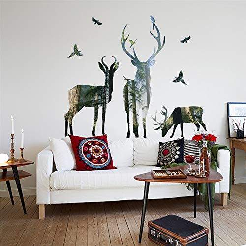 Pegatinas de pared 3D aves de bosque ciervos animal, DIY arte del vinilo Inicio Accesorios cartel, for Estudio del Corredor Oficina y antecedentes de TV Decoración 50x70cm