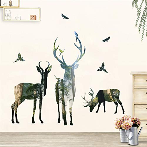 Pegatinas de pared 3D aves de bosque ciervos animal, DIY arte del vinilo Inicio Accesorios cartel, for Estudio del Corredor Oficina y antecedentes de TV Decoración 50x70cm