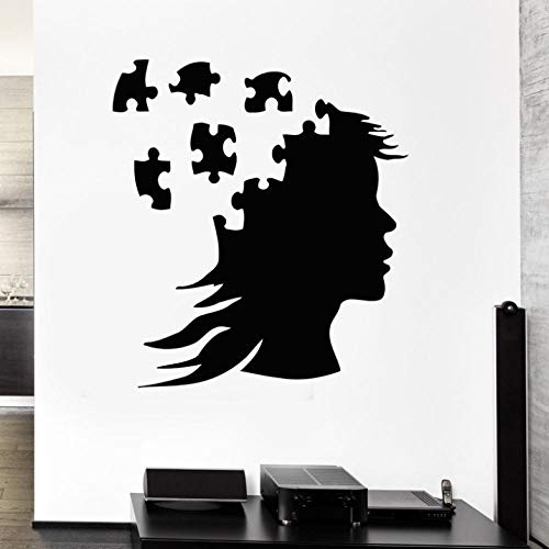 Pegatinas de pared Calcomanía de vinilo Silueta Mujer Cabeza Peinado Belleza Rompecabezas 56x80cm