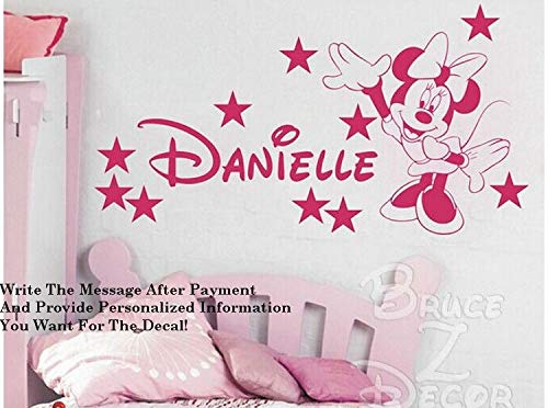 pegatinas de pared mariposas pegatinas de pared infantiles Nombre personalizado con Stars Mouse Minnie para cuarto de niños o habitación de beed