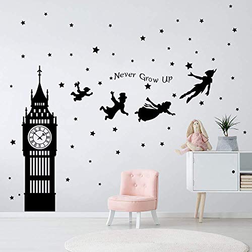 Pegatinas de pared Pegatinas decorativas de Peter Pan Big Ben volando hadas decoración de la pared dormitorio niños bebé jardín de infantes sala de estar