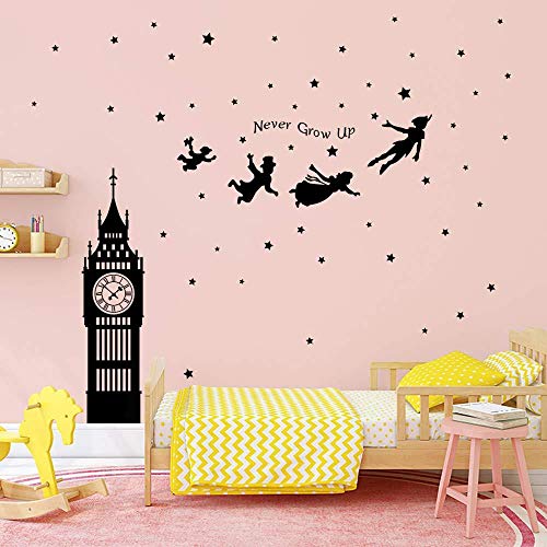 Pegatinas de pared Pegatinas decorativas de Peter Pan Big Ben volando hadas decoración de la pared dormitorio niños bebé jardín de infantes sala de estar