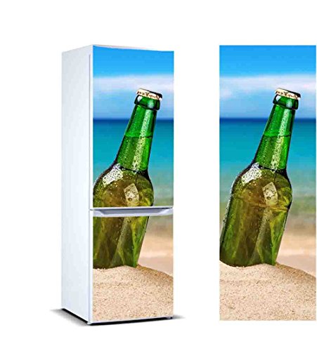 Pegatinas Vinilo para Frigorífico Cerveza en la Arena | Varias Medidas 200x70cm | Adhesivo Resistente y de Fácil Aplicación | Pegatina Adhesiva Decorativa de Diseño Elegante