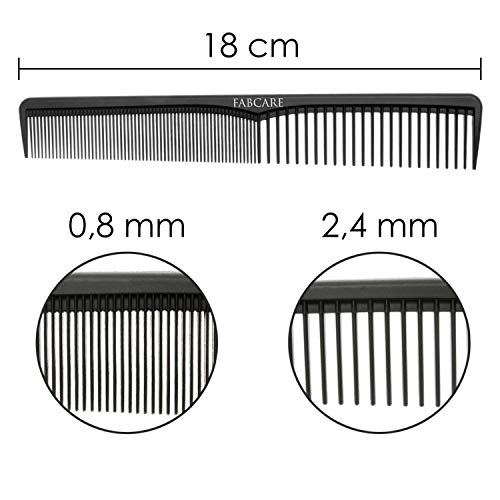 Peine de carbono antiestático FABCARE - Peine de peluquería irrompible de carbono sintético altamente resistente - Peine de corte de pelo y peinado para peluqueros - Peine de pelo de caballeros