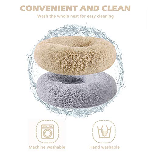 Pejoye Redonda Felpa Cama Perro Gato, Cama calmante para Grande Pequeño Mascota Invierno, Cómoda y Lavable, 50/60/70CM, Gris Claro/Gris Oscuro/Rosa/Caqui/Albaricoque