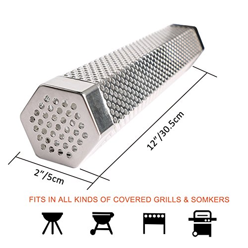 Pellet Smoker Tube Stainless Steel 12 "Plus Free Tube Brush - Mejora los sabores de las carnes a la brasa y las verduras Funciona con cualquier Eléctrico, Gas, Infrarrojo, Parrilla de carbón