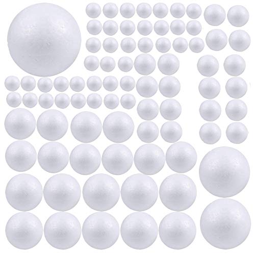 Pelotas de espuma para manualidades, bebester, 83 piezas de bolas de poliestireno para manualidades, bolas de espuma blancas, 6 tamaños, para manualidades, decoración de bodas, modelado de ciencias