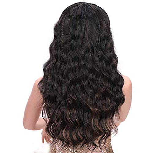 Pelucas sintéticas rizadas sueltas largas Pelucas marrones mixtas con flequillo Cabello ondulado natural resistente al calor 24 pulgadas