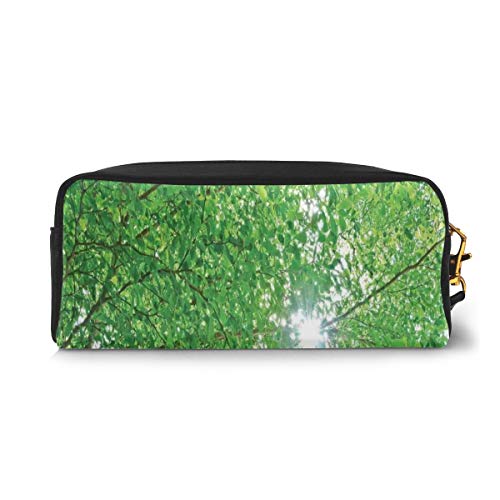 Pencil Case Pen Bag Pouch Stationary,Sun Through Tree Branch and Leaf Top Relax Peaceful Environment Rural Design,Small Makeup Bag Coin Purse