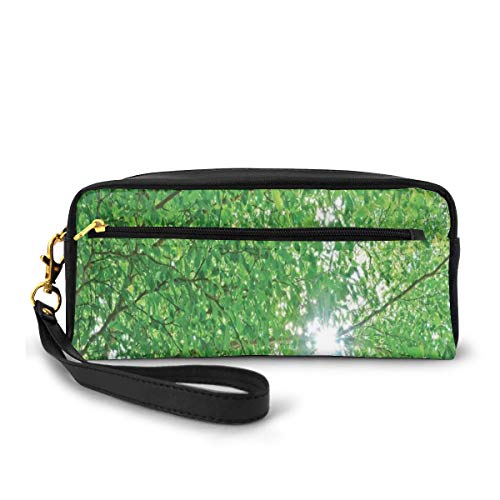 Pencil Case Pen Bag Pouch Stationary,Sun Through Tree Branch and Leaf Top Relax Peaceful Environment Rural Design,Small Makeup Bag Coin Purse