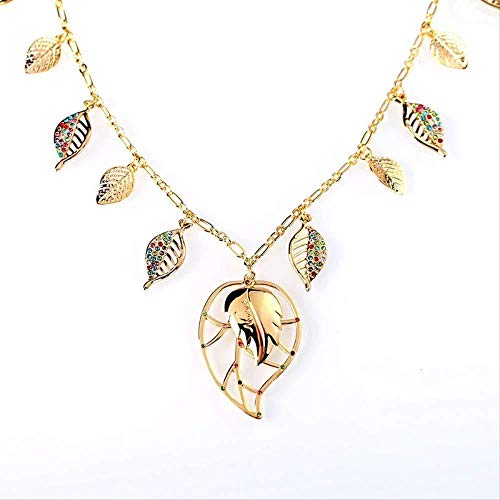 pengyongj Collar de Hojas de Jade Dorado Collar de Cristal de Alto Grado Colgante de joyería y artículo Americano Jurar Collar de joyería