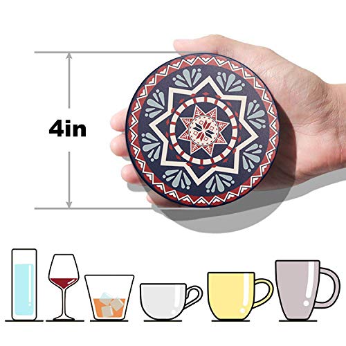 Penta Stars Absorbiendo Posavasos de Piedra Mandala para Bebidas Conjunto de 8 Posavasos de Piedra absorbentes Multicolores con Soporte, Posavasos de 4 Pulgadas para Bebidas con Base de Corcho
