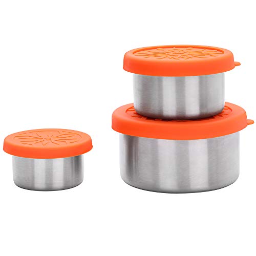 Pequeña Fiambrera Set de 3 con Tapa de Silicona, Recipientes de Acero Inoxidable para Almacenamiento de la Comida, Prueba de Fugas Contenedor para Dressing y Salsas y Frutos Secos y Tentempiés