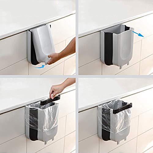 Pequeña papelera colgante de cocina, plegable, para gabinete/coche/dormitorio/baño, 9L/2.4 galones